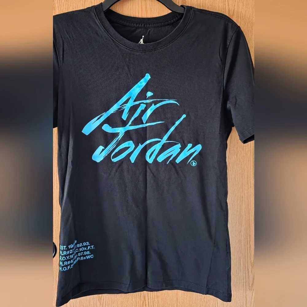 Jordan Black T-Shirt with Blue Logo 100% Cotton